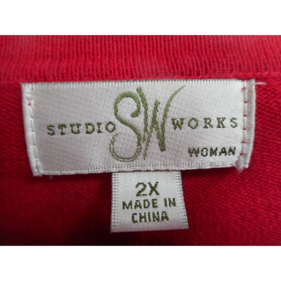 Studio Works Womens Red Button Front Cardigan Knit Long Sleeve Cotton Size 2X - Picture 3 of 7